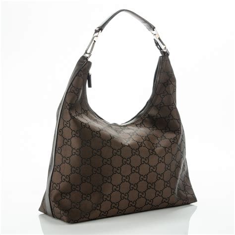 GUCCI Nylon Monogram Extra Large Hobo Dark Brown